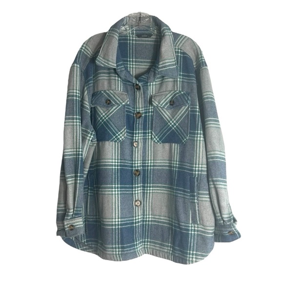 SAM’s Members Mark Oversized Plaid Button Up Shacket in Blue/Gray Size XL - Picture 1 of 3